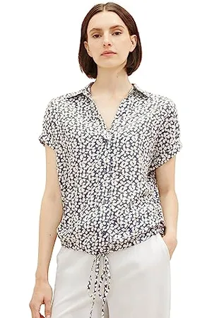 TOM TAILOR Damen 1037871 Bluse mit Muster & Bindedetail, 33766-grey floral Design, 40
