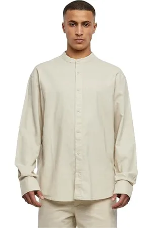 Urban classics Herren TB6244-Cotton Linen Stand Up Collar Shirt Hemd, , S