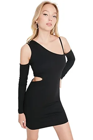 Trendyol Damen Figurbetont Bodycon Asymmetrischer Kragen Gestrickt Kleid, , 40