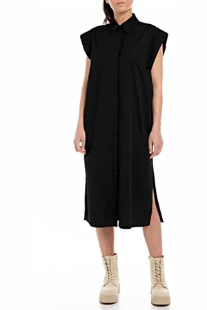 Replay Damen Kleid Kurzarm mit Knopfleiste, (Schwarz), S
