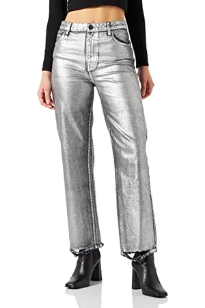 Pinko Damen Sveva 8 Straight Pj781 Denim B Jeans, Zi1_Schwarz/Silber, 28