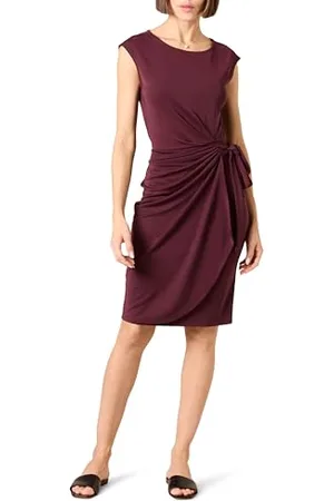 Amazon Damen Kleid in Wickeloptik mit Flügelärmeln und U-Boot-Ausschnitt, , XS