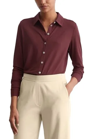 Marc O’ Polo Marc OߴPolo Damen Langarmshirt mit Spitzkragen klassisch, Rot (Deep Ruby), XXS