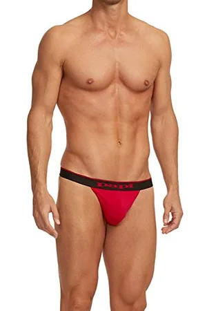 Papi Herren 3er Pack Premium Fashion Cotton Active Stretch Thong, Rot/Grau/Schwarz, Medium