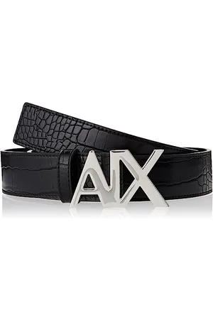 Armani Exchange Casual Logo Buckle, Tortoiseshell Print Belt, Black, Extra Small
