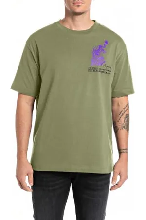 Replay Herren T-Shirt Kurzarm Oversized, Grün (Army 532), M