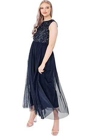 Maya Deluxe Vrouwen Midaxi Jurk Dames Mouwloze Pailletten Hoge Empire Taille Tule Versierd voor Bruiloft Gast Bal Bruidsmeisje, Bessen, 50