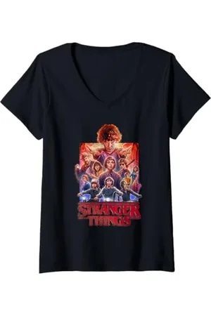 Stranger Things Damen Group Poster T-Shirt mit V-Ausschnitt