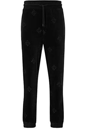 HUGO BOSS Herren Daboon Velours-Jogginghose aus Baumwoll-Mix mit Stack-Logo Schwarz XXL