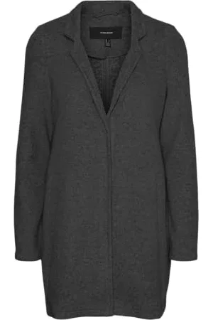 VERO MODA Damen Kurzmantel VMBrushedkatrine Lange Damenjacke mit Stehkragen 10231027 Dark Grey Melange S
