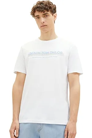 TOM TAILOR Herren Slim Fit T-Shirt mit Logo-Print aus Baumwolle, White, XXL
