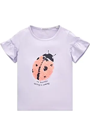 TOM TAILOR Mädchen Kinder T-Shirt mit Fügelärmeln & Print 1035199, Lila, 92-98