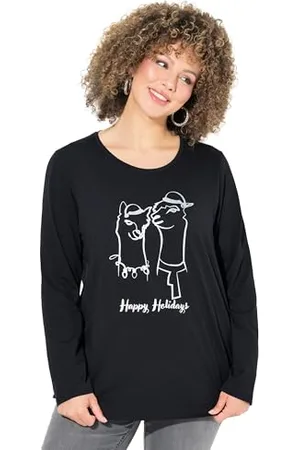 Ulla Popken Damen große Größen Übergrößen Plus Size Weihnachtsshirt, Classic, Rundhals, Langarm