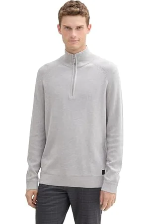 TOM TAILOR Herren Troyer Strickpullover aus Baumwolle, , L