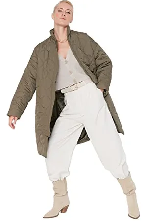 Trendyol Damen Damen Oversize Puffer Plain Webstoff Winterjacke Coat, , L EU