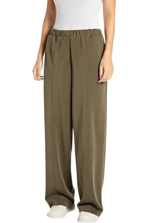 Replay Damen Stoffhose Straight Leg, Grün (Mud Green 759), L