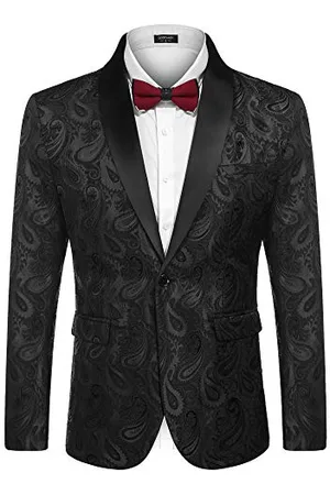 Coofandy Herren Smoking Sakko Anzug Modern Luxus Stilvoll Anzugjacke Blazer mit Blumenmuster Paisley für Abendessen Hochzeit Party Abschlussball