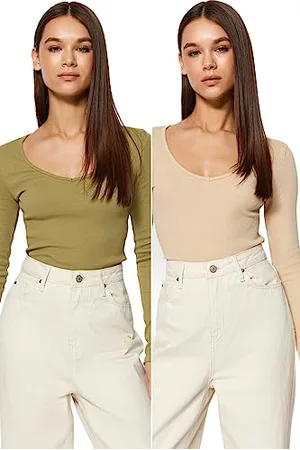 Trendyol Damen Gerade Lange Ärmel Schlank Die Bluse