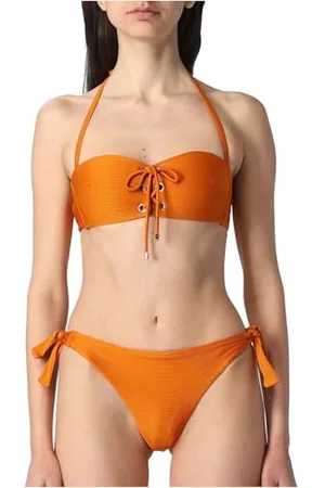 Emporio Armani Damen Padded Band & Brazilian W/Bows Ottoman Lycra Bikini Set, Yellow, L