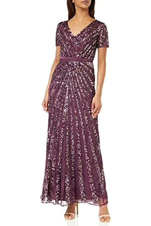 Maya Deluxe Damen Maxi Womens Ladies Embellished Sequin Dress Long Short Sleeve V Neck High Empire Waist A Cut Shiny Prom Wedding Brautjungfernkleid, , 42 EU