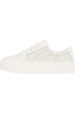 Tommy Hilfiger Damen Vulcanized Sneaker Monogram aus Leder, Elfenbein , 41