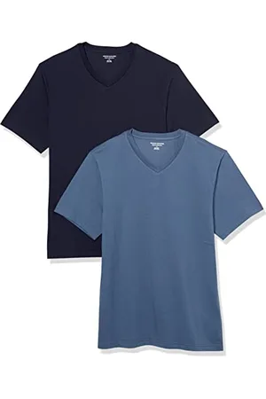Amazon Herren Kurzärmliges T-Shirt mit V-Ausschnitt in normaler Passform (in Übergrößen erhältlich), 2er-Pack, , S
