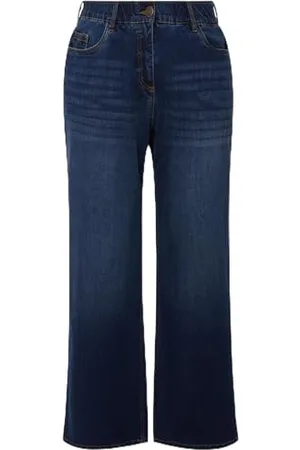 Ulla Popken Damen Jeans Mary, Weites Bein, 5-Pocket-Schnitt, Komfortbund, Denim, 36W / 34L EU