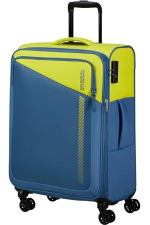 American Tourister Daring Dash - Spinner M, Expandable Suitcase, 66.5 cm, 67/75 L, Green/Blue (Lime/Coronet)