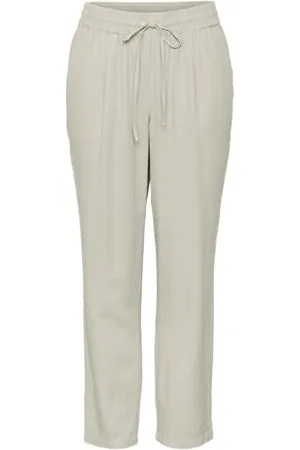 VERO MODA Damen Legere Leinen Stoffhose Casual Schlupfhose Lockere Ankle Pants, Farben:Beige-2, Größe:L