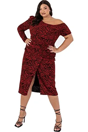 Lovedrobe Damen Dames Jurk met Slit Plus Size New Years Evening Lange Korte Mouwen Crew Neck Shimmery Part Kleid, , 52 EU