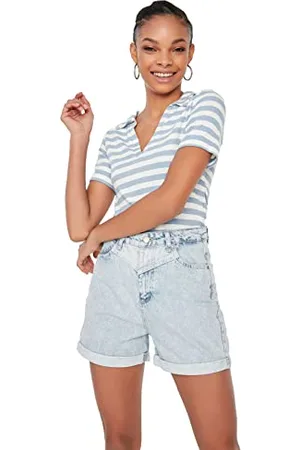 Trendyol Damen Farbe Blockierte Denim-shorts Denim Shorts, , 40 EU