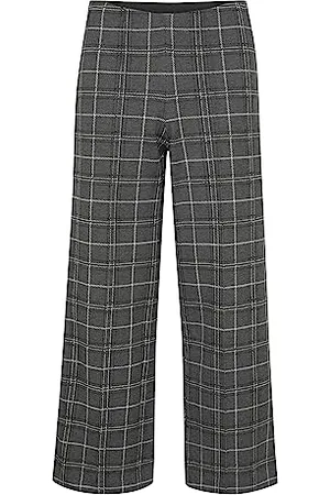 Part Two Damen Hose mit weiten Beinen, hochgewickelt, Checked Fabric Trousers, , XX-Large