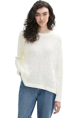 TOM TAILOR Damen 1043324 Basic Bouclé Pullover, 10332-Off White, L