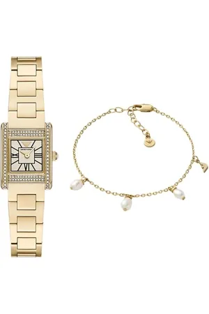 Emporio Armani Damen Goldfarbene Edelstahl Uhr und Armband Messing, Set