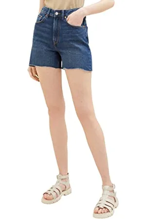 TOM TAILOR Damen 1035886 Mom Jeans Shorts, 10120-Used Dark Stone Blue Denim, M