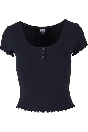 Urban classics Damen TB6054-Ladies Rib Babylock Tee T-Shirt, Black, L
