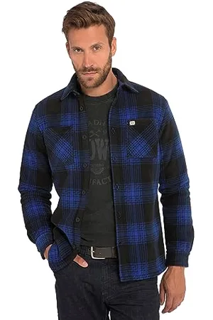 JP 1880 Herren Overshirt, Workwear, Langarm, Fleece, Karo, wattiert, Kentkragen Hemden, , 4X-Groß