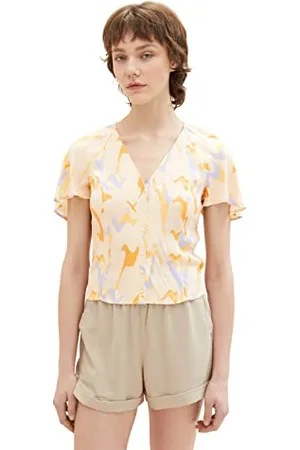 TOM TAILOR Damen 1036585 Bluse mit Muster & Flügelärmeln, 31705-Abstract Neutral Print, M