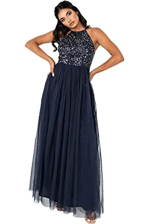 Maya Deluxe Damen Abendkleid Pailletten Cocktailkleid Damen Tüllkleid Kleid Nackenband Abendkleid Elegant für Hochzeit Bridesmaid Dress, , 40 EU