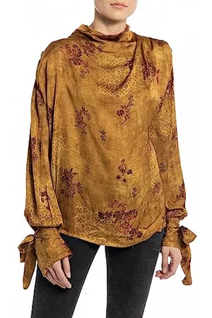 Replay Damen Bluse Langarm All Over Print, (Mehrfarbig), L