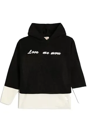 Koton Girls Hooded Knit Sweater Color Block Embroidered Long Sleeve
