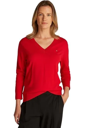 Tommy Hilfiger Damen Sweater CO Jersey Stitch V-NK Pullover WW0WW40098, , S