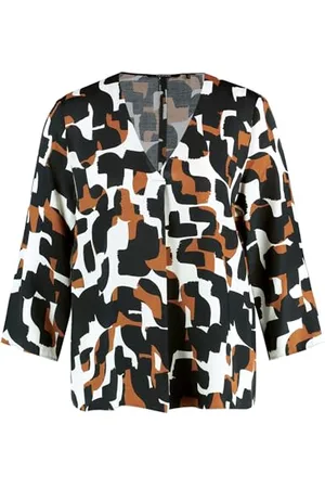 Taifun Damen Legere 3/4 Arm Bluse mit V-Ausschnitt 3/4 Arm Gemustert 42