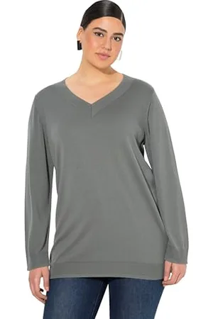 Ulla Popken Damen große Größen Übergrößen Plus Size Pullover, V-Ausschnitt, Langarm, weicher Feinstrick