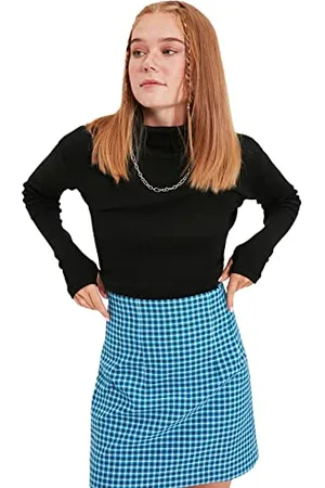Trendyol Damen Rollkragenfinger Finger Detaillierte Flyillat-gestrickte Bluse Blouse Western, , XS