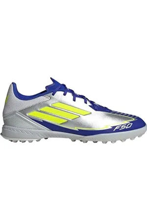 adidas Unisex F50 League Football Boots Turf Fußballschuhe, Silver Metallic/Solar Yellow/Lucid Blue