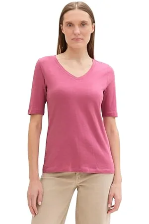 TOM TAILOR Damen 1043836 Basic T-Shirt aus Baumwolle, 16348-Pink Velvet, Large