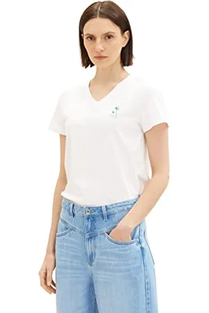 TOM TAILOR Damen 1036889 T-Shirt mit Stickerei, 10315-Whisper White, L
