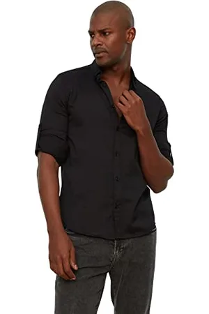 Trendyol Herren Regular fit Basic Collar Woven Shirt Hemd, Black, L