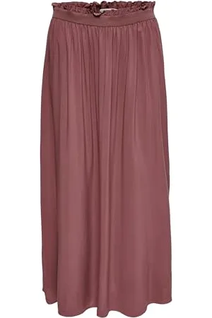 ONLY Damen Maxi Falten Rock | Einfarbiger Plissee Skirt mit Gummizug | Wadenlanges Basic ONLVENEDIG, Farben:Rosa, Größe:M